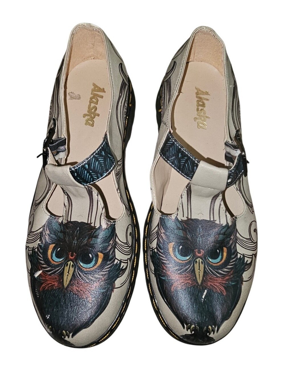 💰Goby Alaske Women’s Cream Owl Print Mary Jane Flats